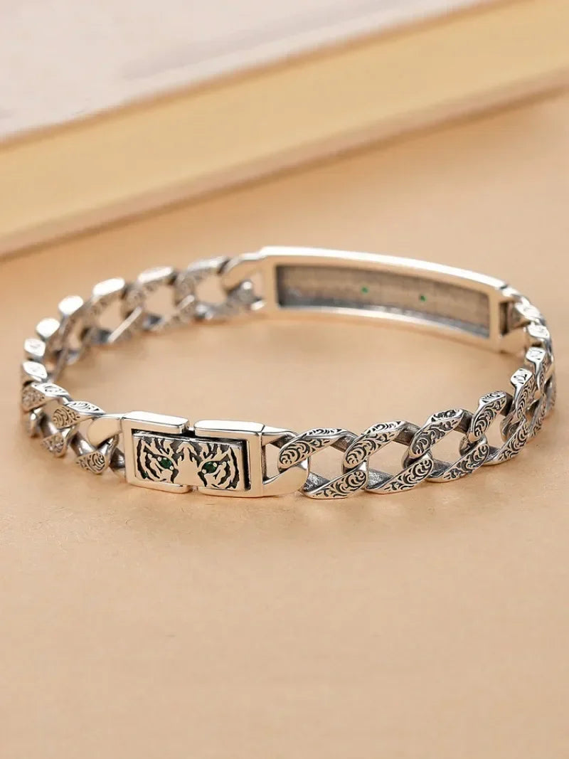 Pulseira masculina Tigre banhado a prata